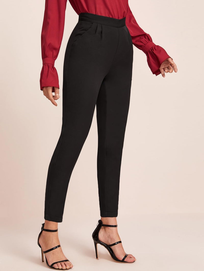 SweatyRocks Women's Casual Skinny Leggings Stretchy High Waisted Work Pants Pockets Black Medium - Image 3